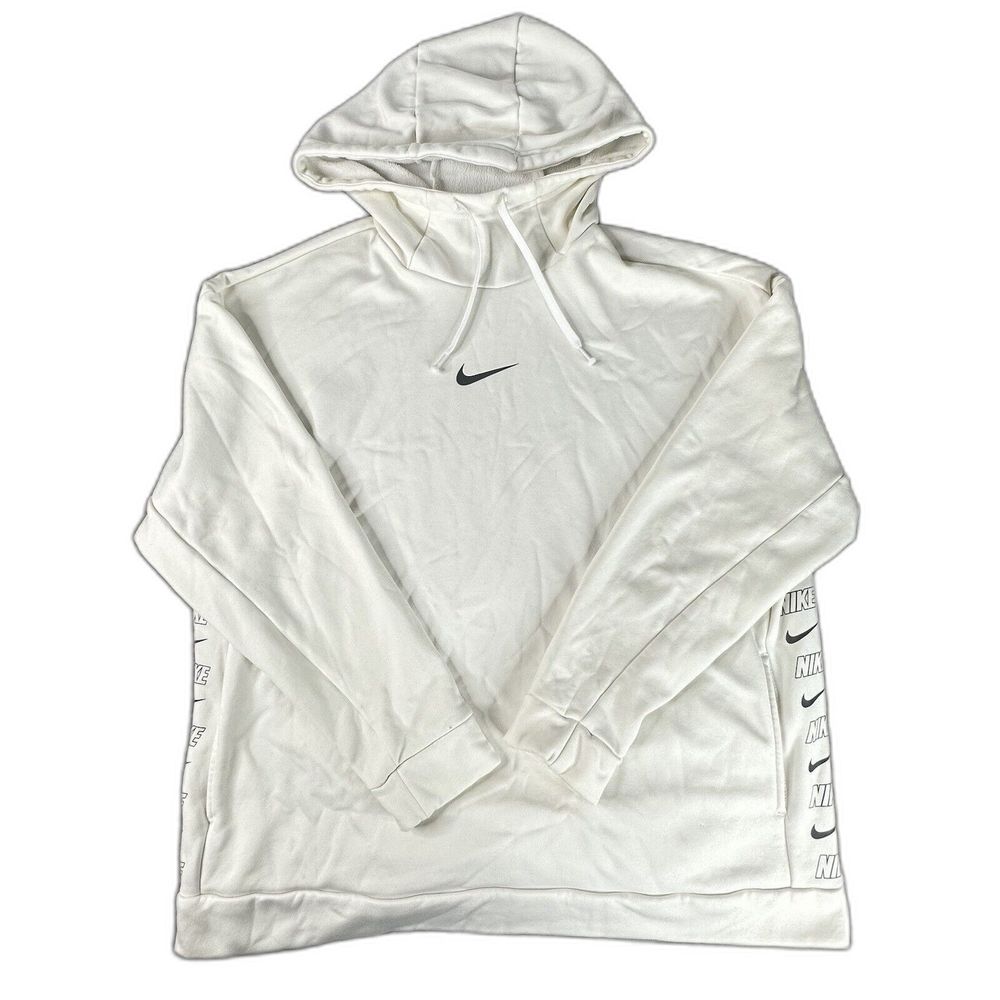 Nike Therma Taping Pullover Hoodie Sweatshirt White Pockets AV5903 Womens L